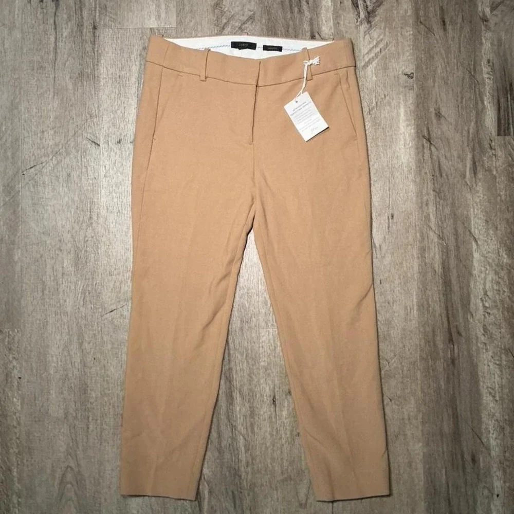 J.Crew Tan Khaki Tailored Trousers Straight Leg NWT Women's Petite Size‎ 8P